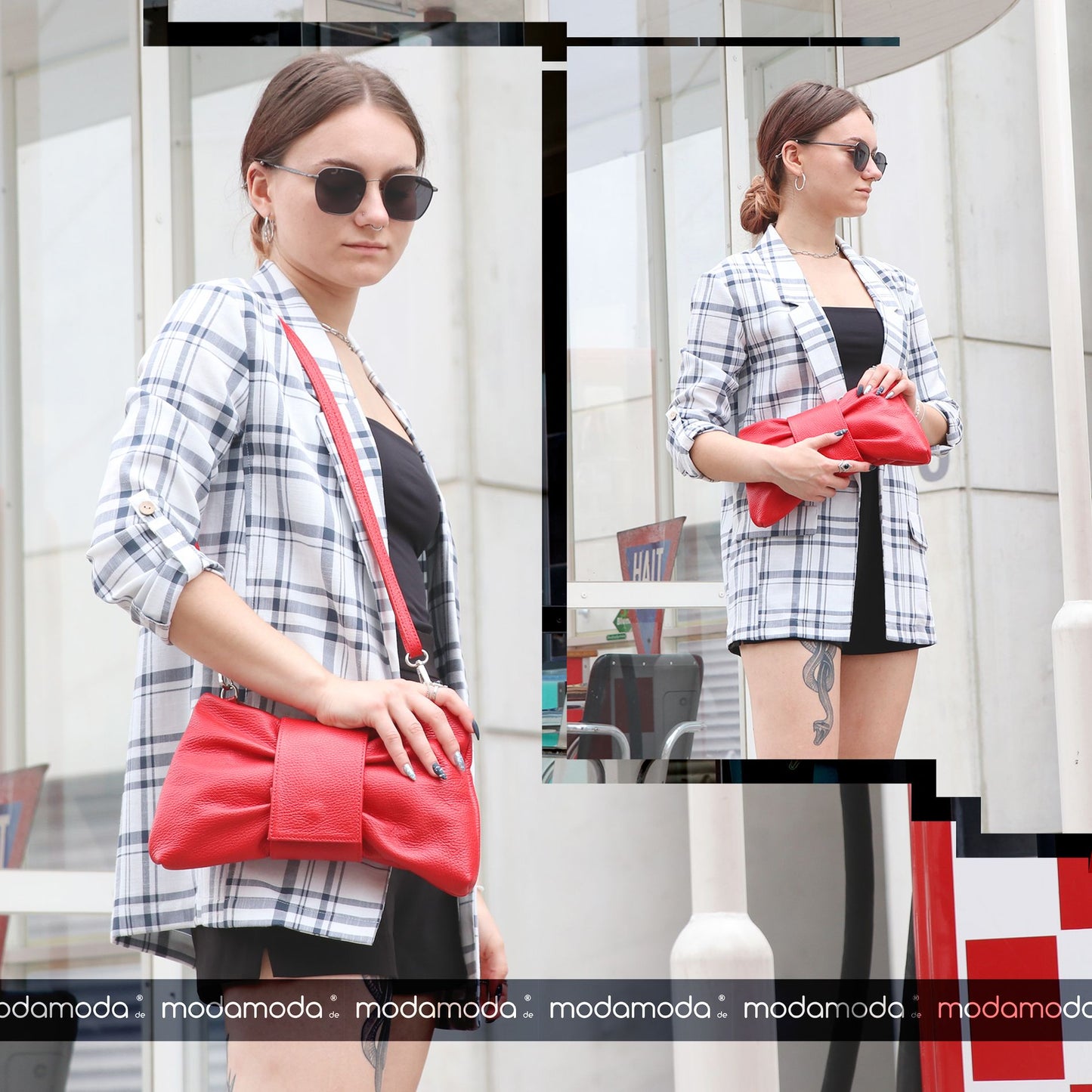 modamoda de T214 Damen Leder Umhängetasche Clutch Schultertasche Schleife handmade in Italy