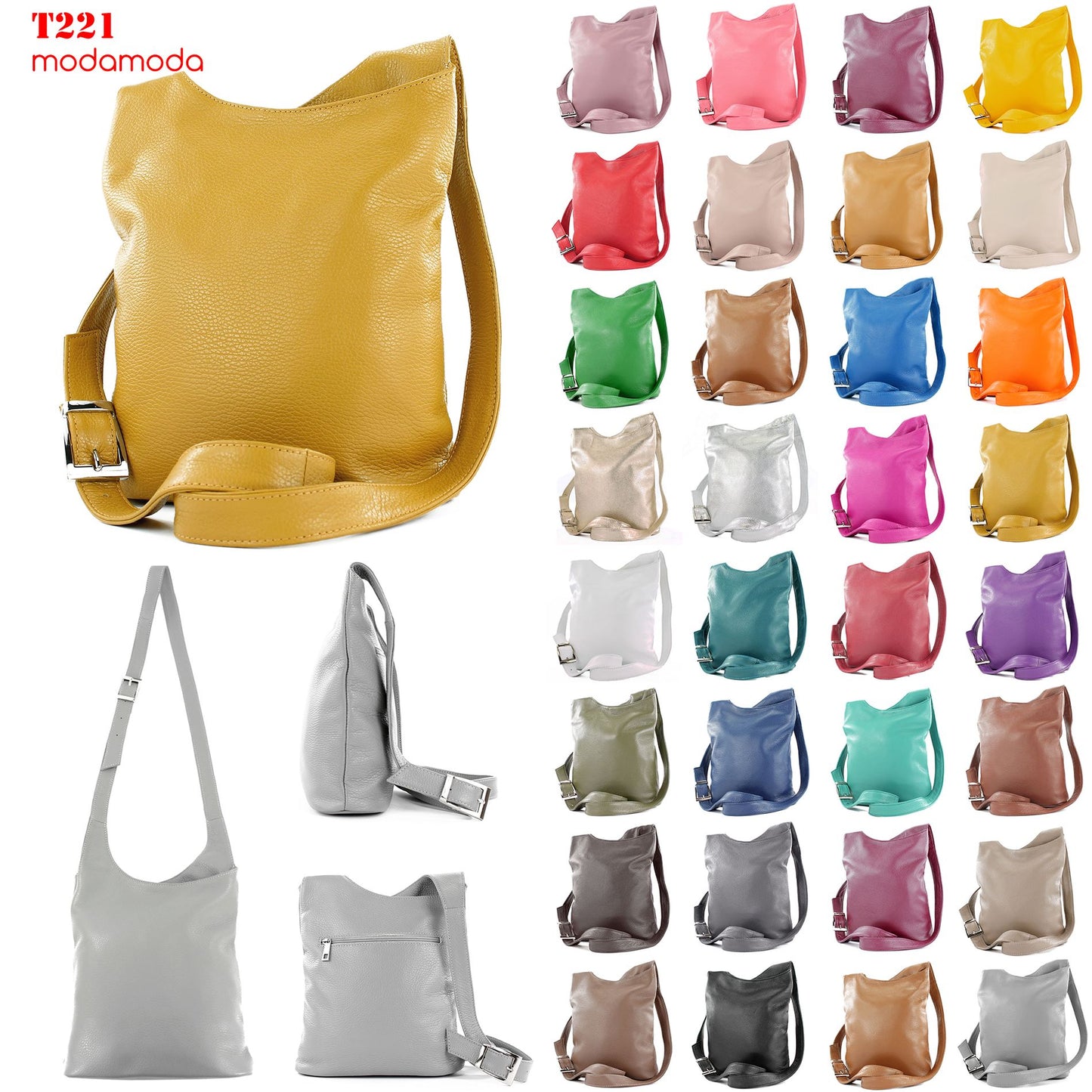 modamoda de T221 Damen Leder Umhängetasche Schultertasche Medium handmade in Italy