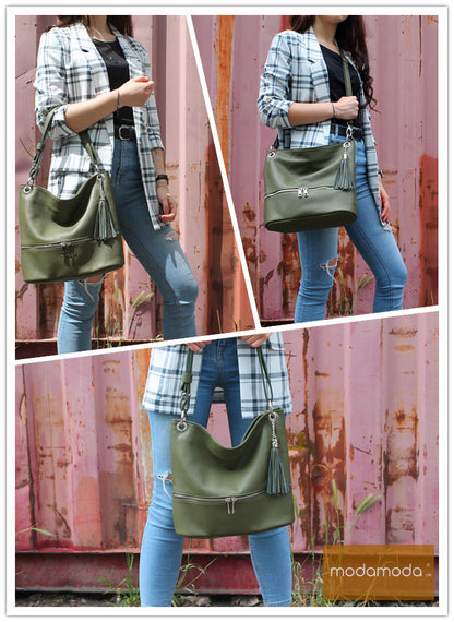 modamoda de - T143 - ital. Leder Schultertasche Umhängetasche