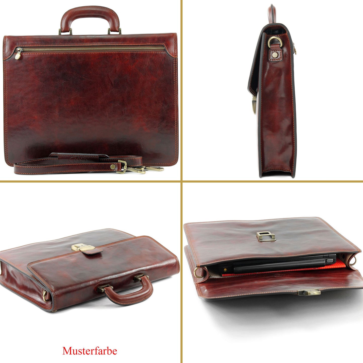 modamoda de - A007 - ital. Business Laptop Akten Tasche Leder