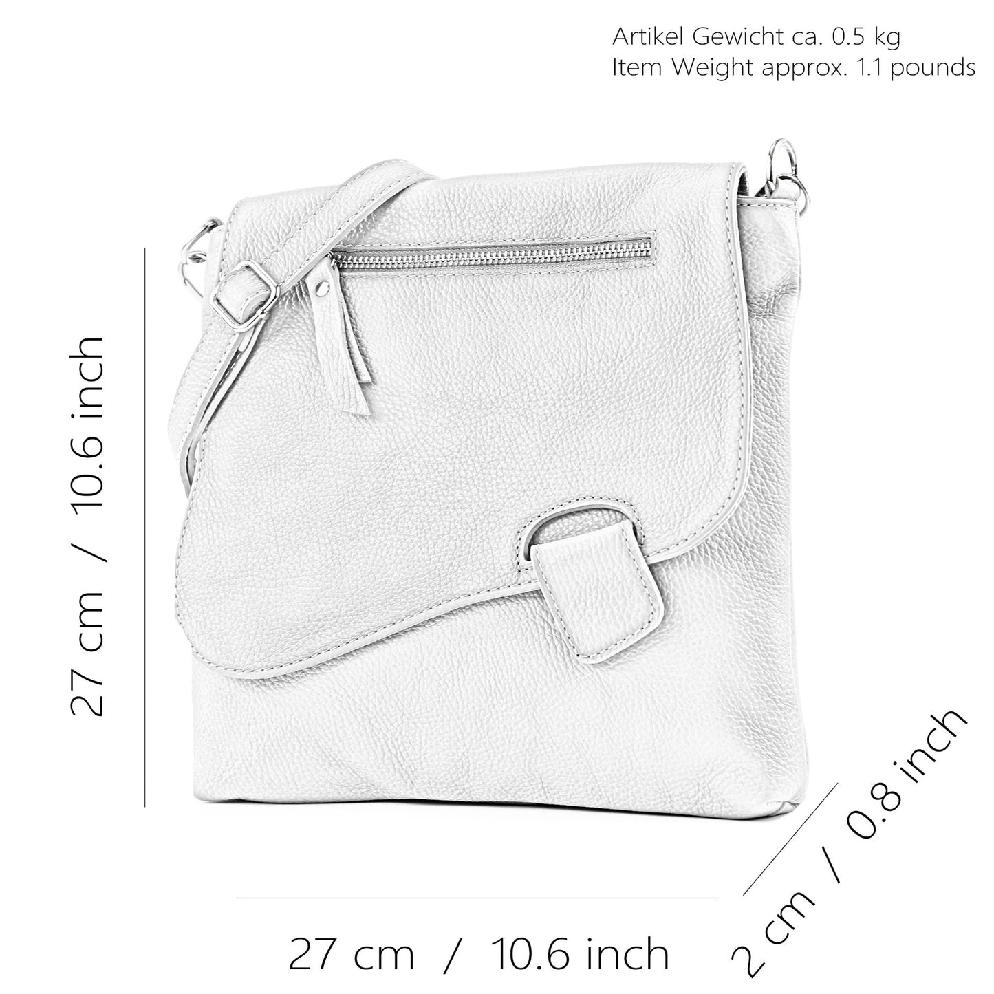 modamoda de - T146 - ital Messengertasche Umhängetasche aus Leder