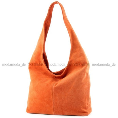 modamoda de - T150 - ital Schultertasche aus Leder Wildleder