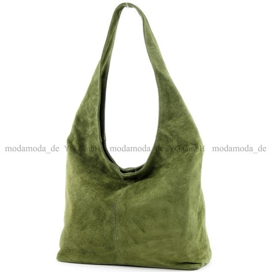 modamoda de - T150 - ital Schultertasche aus Leder Wildleder