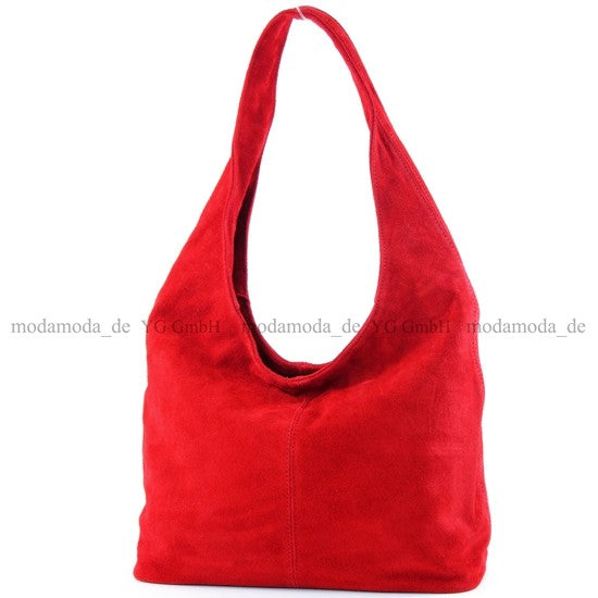 modamoda de - T150 - ital Schultertasche aus Leder Wildleder