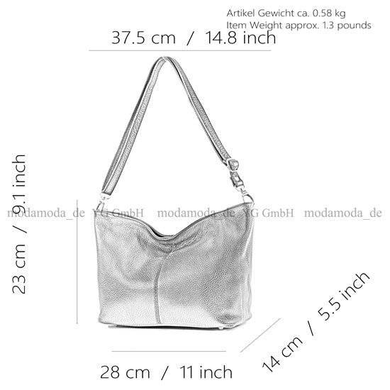 modamoda de - T157 - ital Umhängetasche Schultertasche Leder