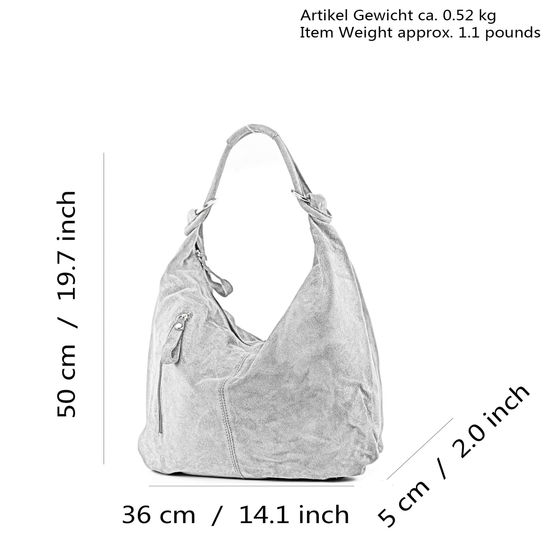 Modamoda De Wildleder Schultertasche T158 - Geräumig Mit Außenfächern