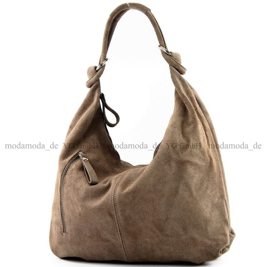 modamoda de - T158 - ital Schultertasche aus Wildleder Leder