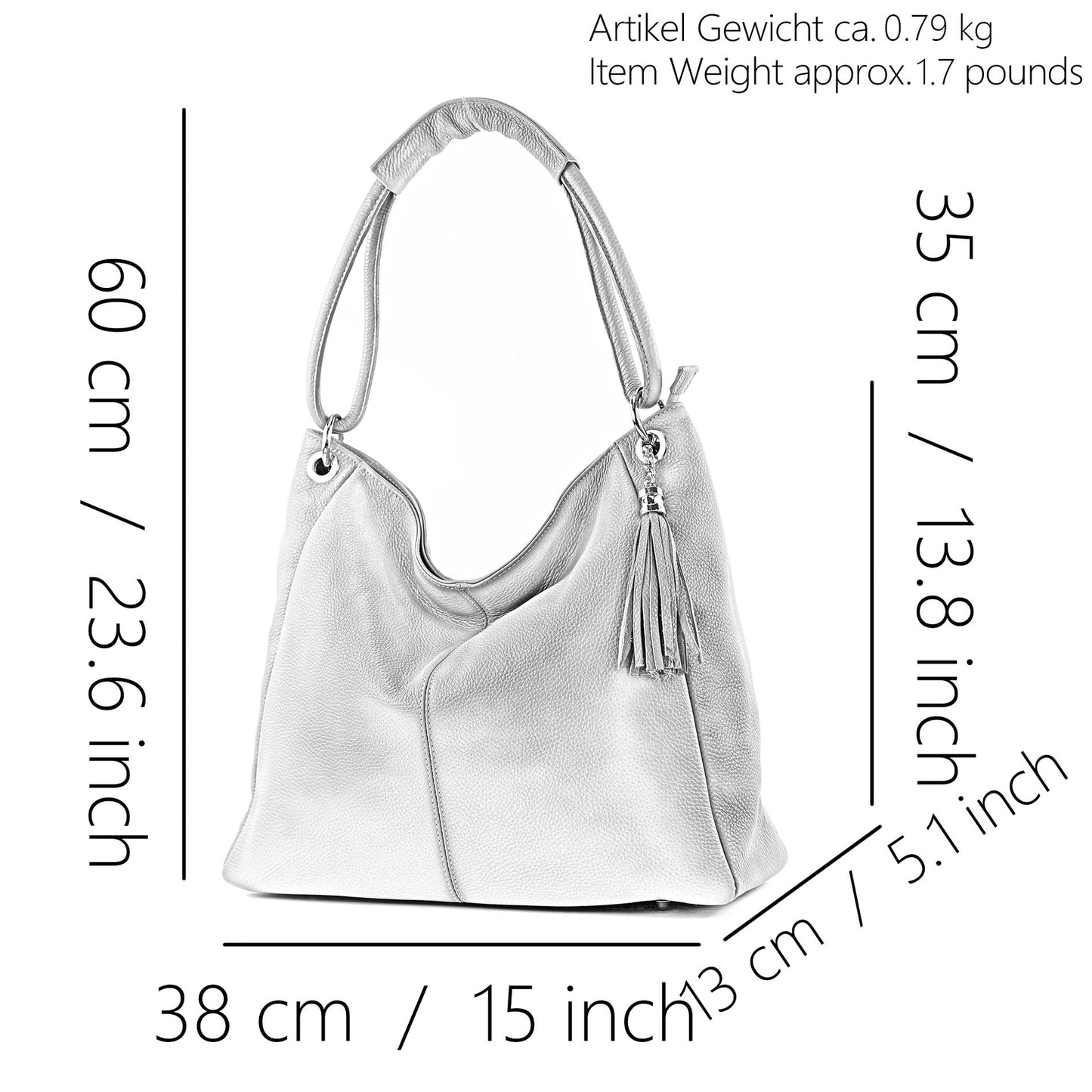 modamoda de - T165 - ital Schultertasche Groß Shopper Leder