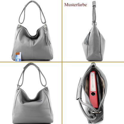 modamoda de - T165 - ital Schultertasche Groß Shopper Leder