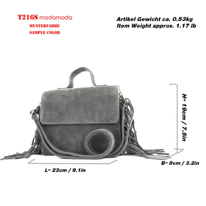 modamoda de - T216 - ital. Umhängetasche Schultertasche aus Wildleder