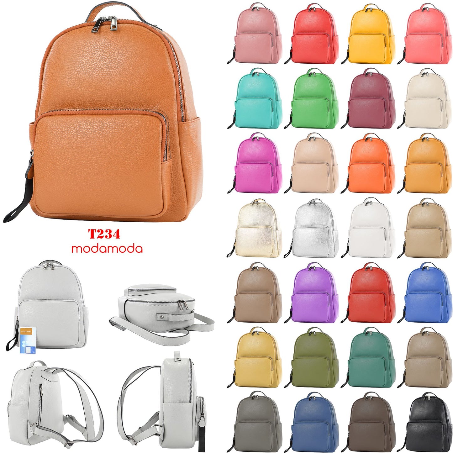 modamoda de - T234 - Damen Rucksack Tasche ital. Echtleder