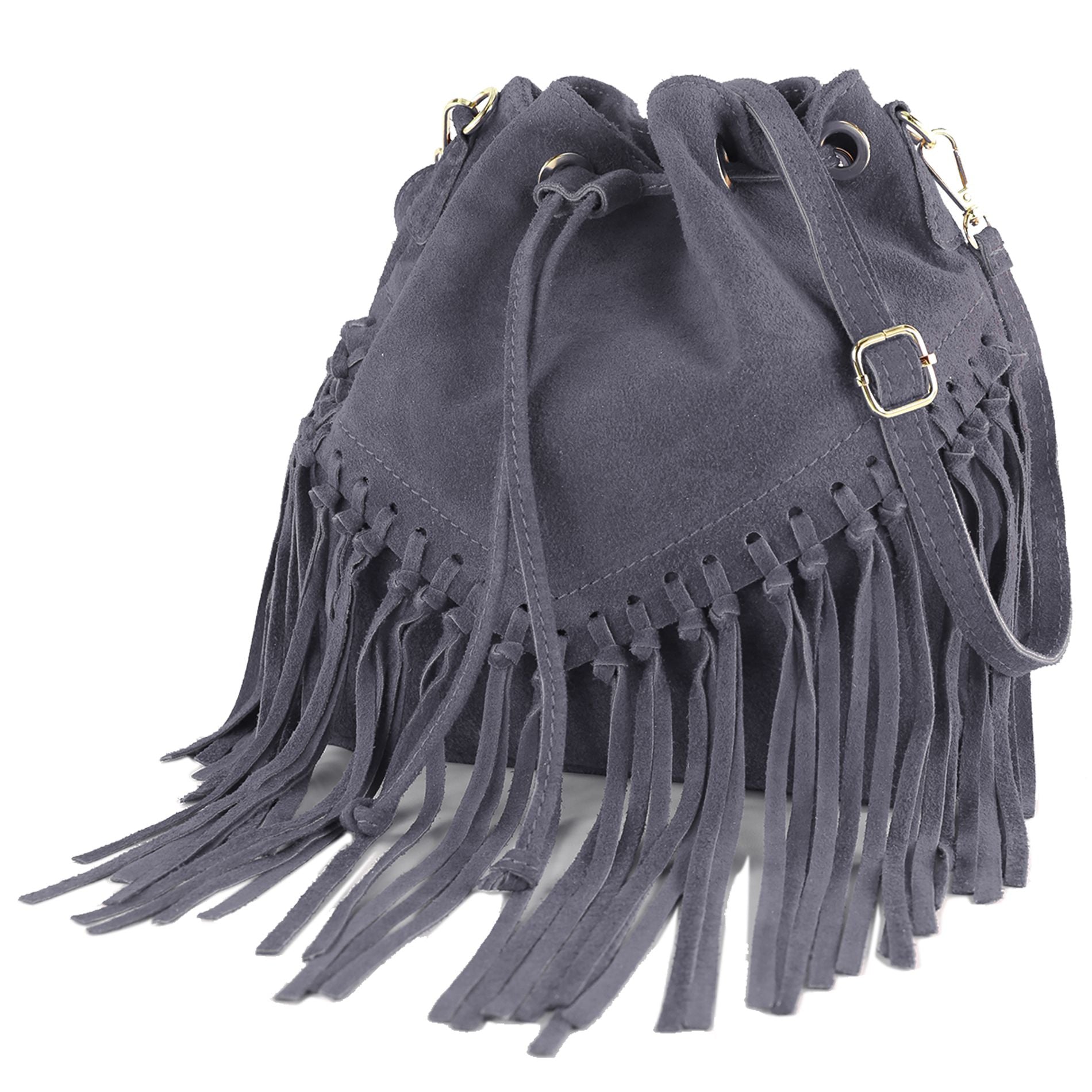 modamoda de - T239 - ital. Schultertasche Fransen Wildleder