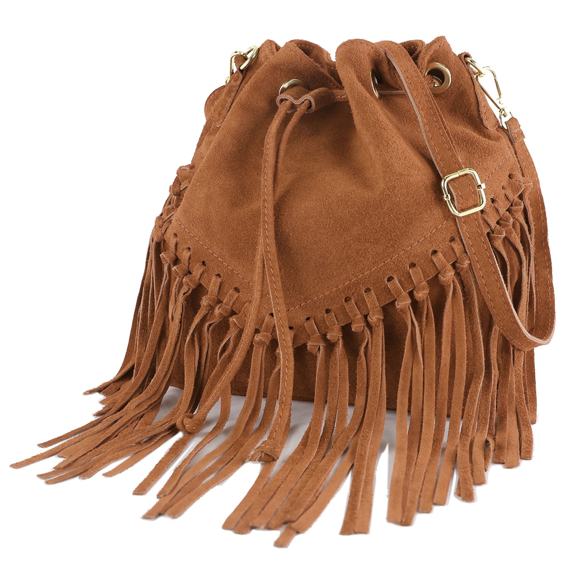 modamoda de - T239 - ital. Schultertasche Fransen Wildleder