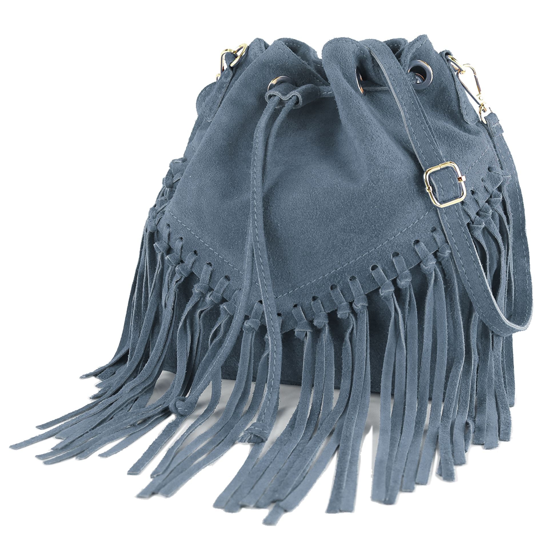 modamoda de - T239 - ital. Schultertasche Fransen Wildleder