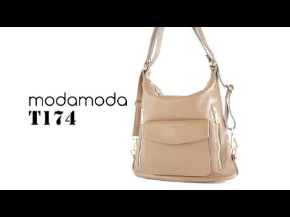 modamoda de - T174 - ital Damen Rucksack Tasche 2in1 aus Leder