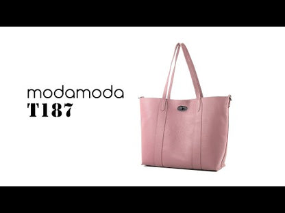 modamoda de - T187 - ital. Shopper DIN A4  Leder Damentasche mit Innentasche