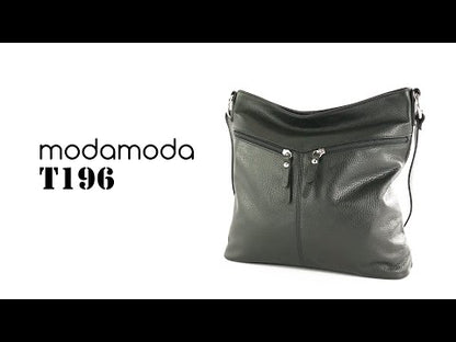 modamoda de - T196 - ital Umhängetasche Schultertasche aus Leder