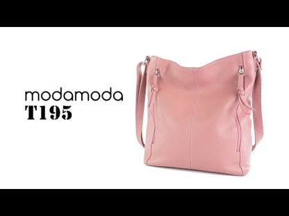 modamoda de - T195 - ital Umhängetasche Schultertasche aus Leder